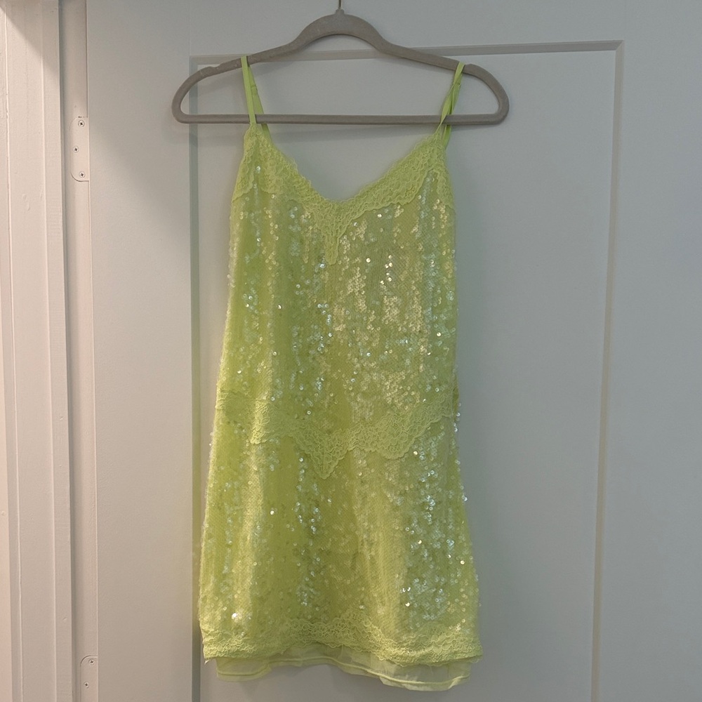Victoria's Secret Neon Yellow Sequin Lace Dress